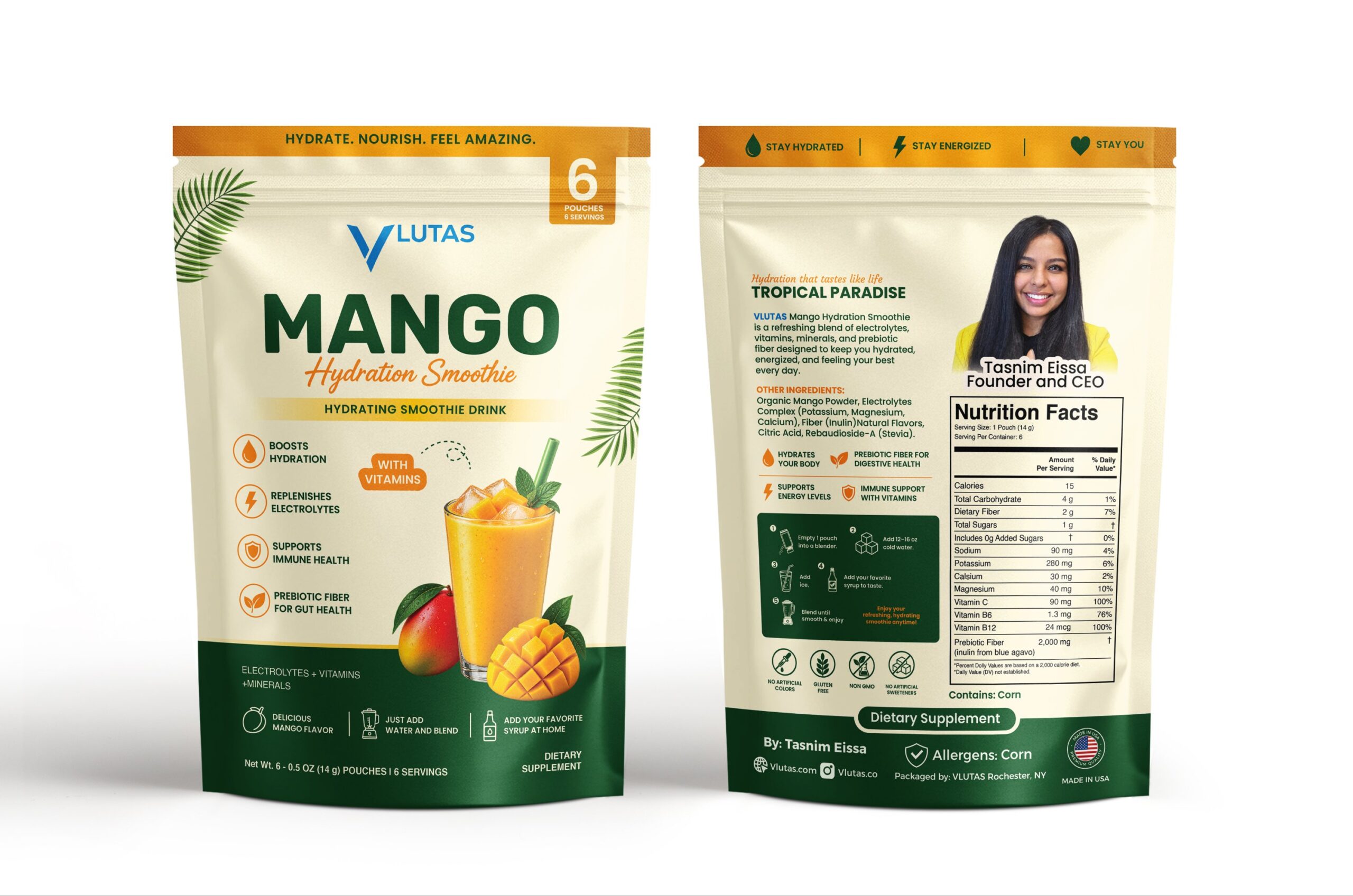 VLUTAS Mango Hydration Smoothie with Vitamins pouch